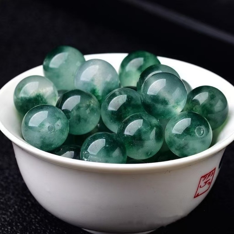 oein缅甸飘花玉髓散珠飘蓝花玉随珠子DIY配饰手链项链多宝原石