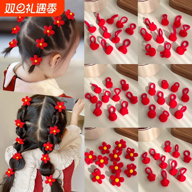 新年发饰宝宝扎头发儿童拇指发圈不伤发弹性好女童扎辫子红色头绳