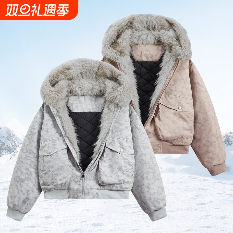 2025冬季新品运动座山雕连帽棉服加绒加厚水洗户外男女同款外套