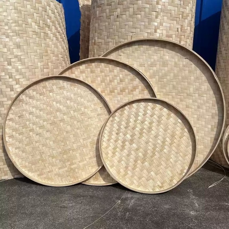 竹编簸箕大号圆形无孔晾晒茶叶筛子装饰幼儿园绘画画舞蹈道具竹匾