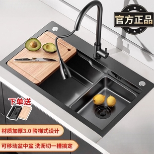 洗菜盆厨房家用水槽sus304不锈钢大单槽洗碗槽洗菜池橱柜新款 手工