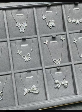 爆闪高定品质幻影满钻两只蝴蝶结项链女仿真钻石S925纯银