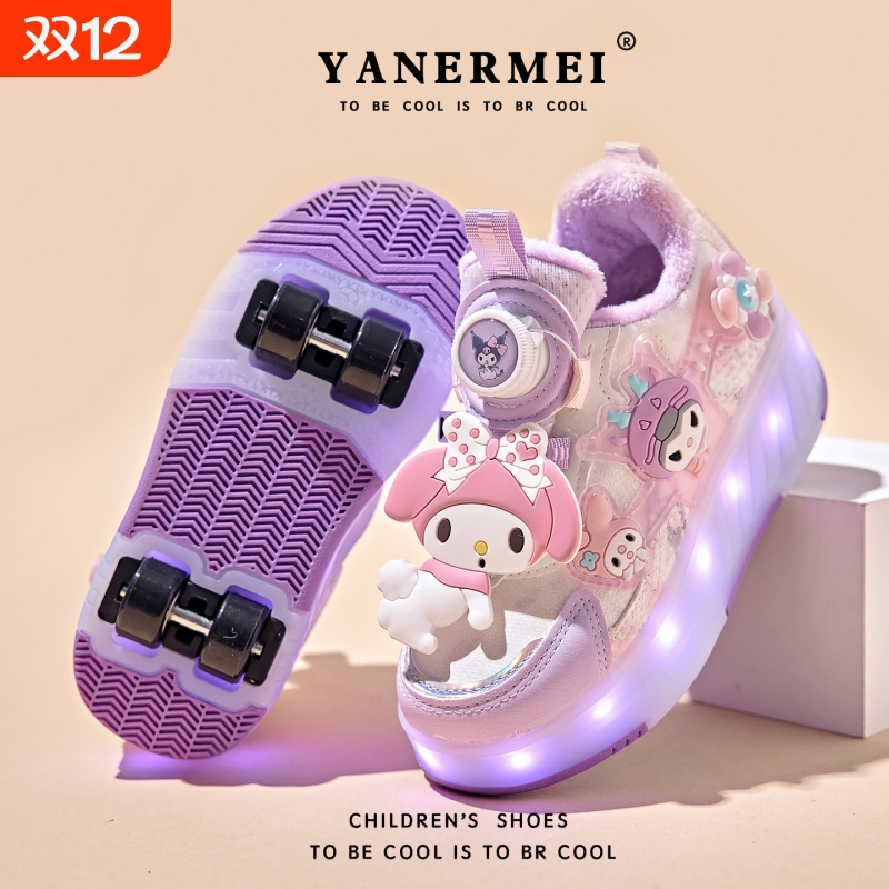 女童暴走鞋秋冬季儿童轮滑鞋女孩四轮溜冰鞋二棉闪灯加绒爆走鞋子