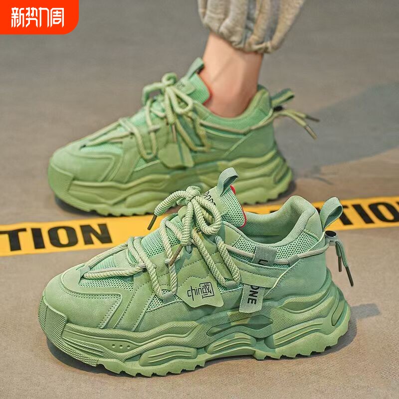 爆款男鞋2025新款秋季青少年运动鞋休闲增高厚底老爹潮鞋绿色黑色
