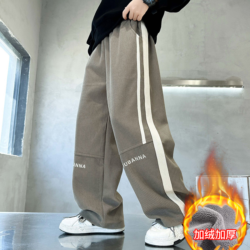 男童灯芯绒裤子春秋冬新款儿童男孩学生加绒休闲裤中大童直筒运动