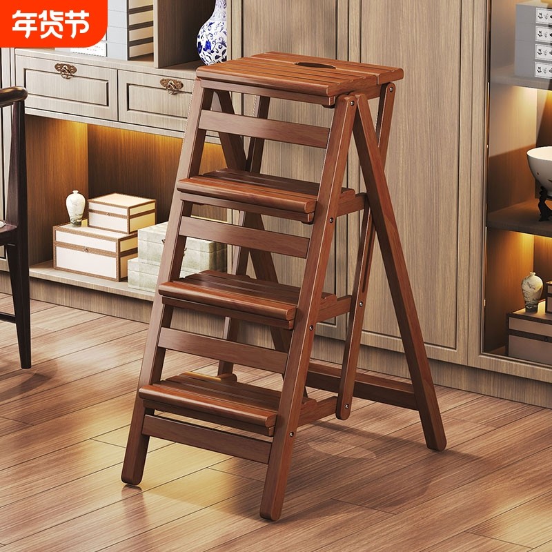 实木折叠梯多功能家用可折叠梯椅木梯子室内椅子两用登高收纳三层