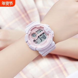 儿童手表女孩女童防水小学生只看时间带闹钟的紫色电子表初中生