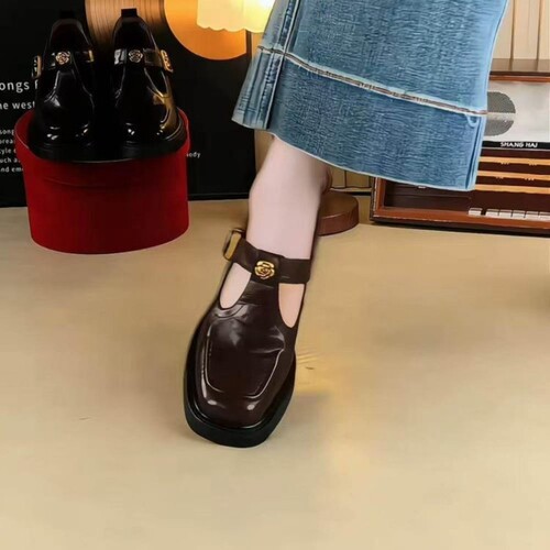 意尔康心选复古山茶花女鞋2026新款秋季方头丁字玛丽珍厚底单鞋女