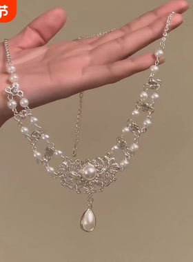 超闪锆石珍珠项链choker轻奢小众高级感满钻项链女新款爆款锁骨链