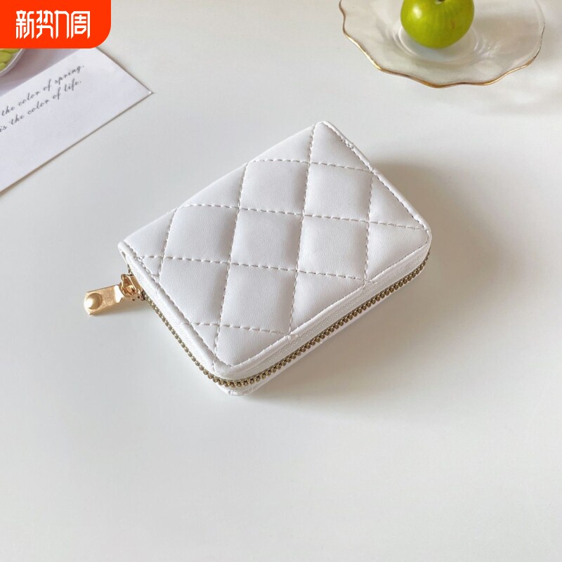 简约格子短款钱包女迷你小卡包2026韩版拉链钱夹可爱零钱包学生