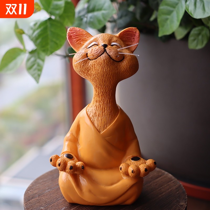 气定神闲打坐参禅创意搞笑猫猫摆件桌面动物多肉植物盆景装饰造景