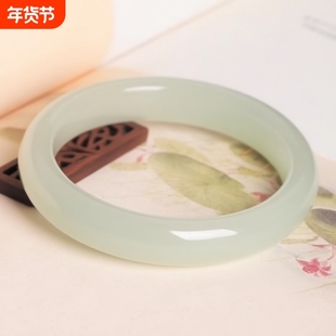 和田玉青白玉手镯宽手镯冰晴水少女款玉镯圆条平替仿新疆玉石镯