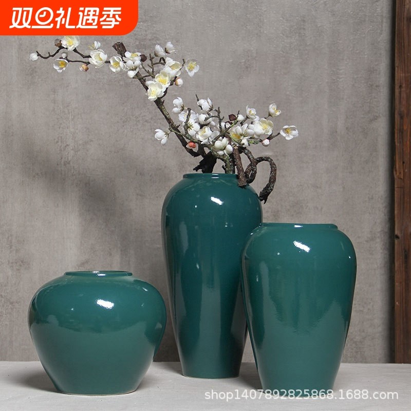 景德镇陶瓷台面大花瓶水样鲜花插干花跳舞蓝现代简约玄关书房摆件