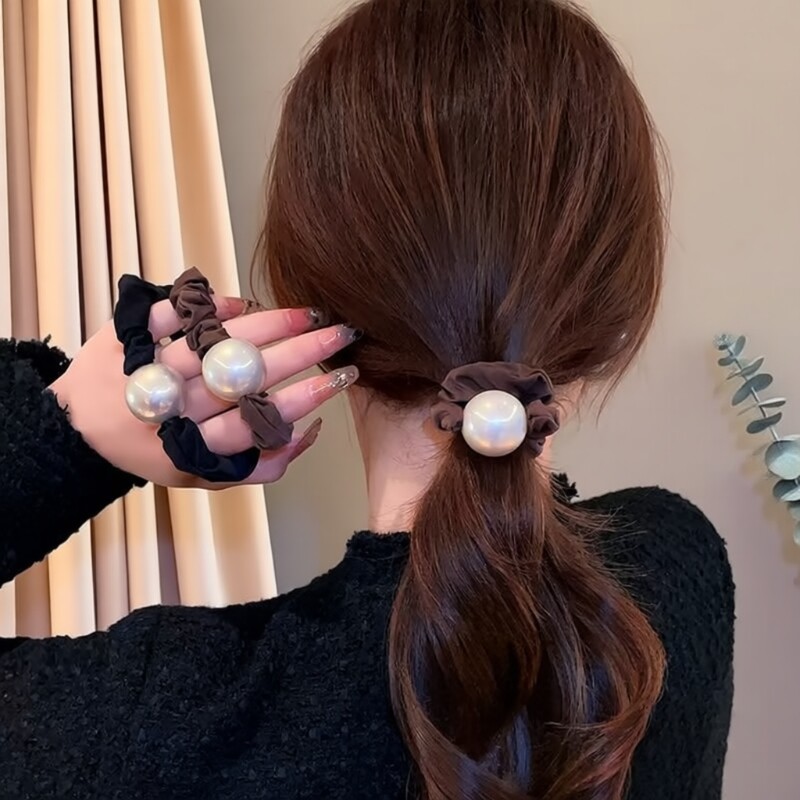 高级感仿珍珠大肠发圈红色发绳高弹力马尾头绳扎发头饰短发女卷发