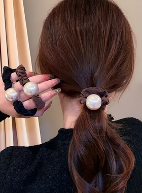 高级感仿珍珠大肠发圈新年红色发绳高弹力马尾头绳扎发头饰短发女