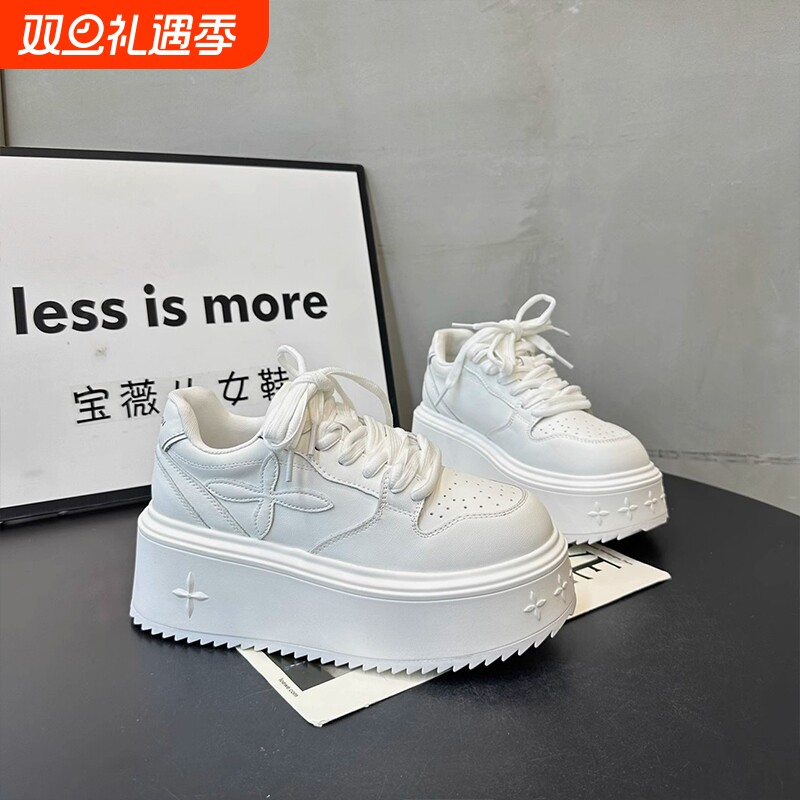 百搭系带厚底松糕增高超火小白鞋子女2025春秋季新款爆款休闲板鞋