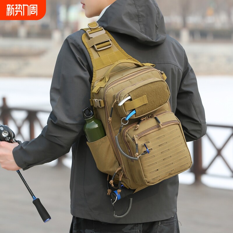 战术胸包路亚包斜挎新款防水男单肩大容量专用工装工具钓鱼小背包