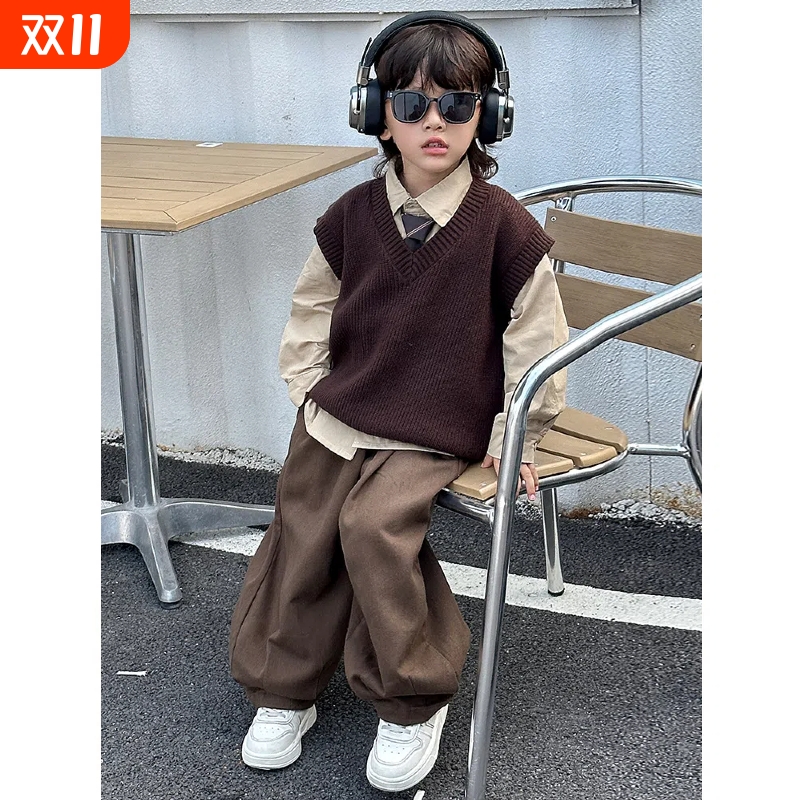 男宝学院风套装男童早秋穿搭2025新款春秋款儿童三件套韩版秋装潮