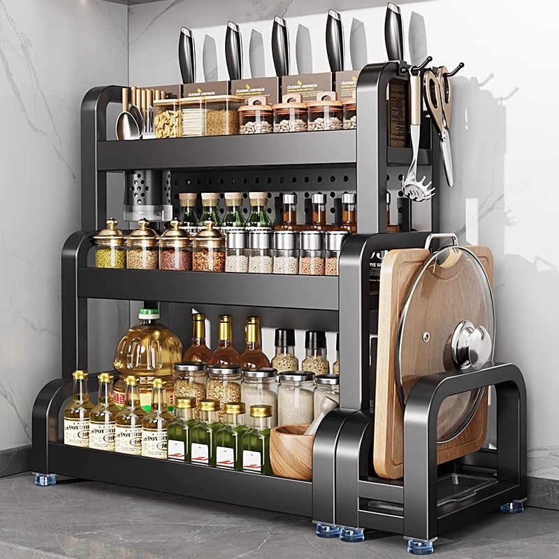 不锈钢厨房调料品置物架台面多功能放油盐酱醋调味瓶罐筷子收纳盒