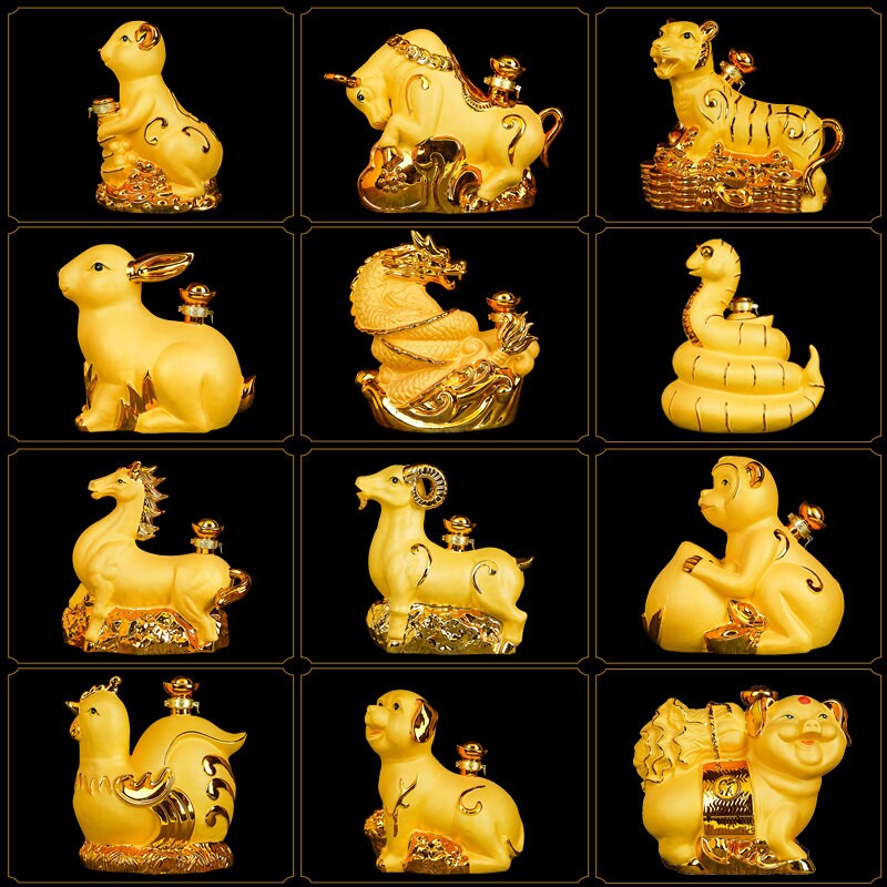 景德镇陶瓷酒瓶五斤装镀金十二生肖空酒坛子密封泡酒罐子专用摆件