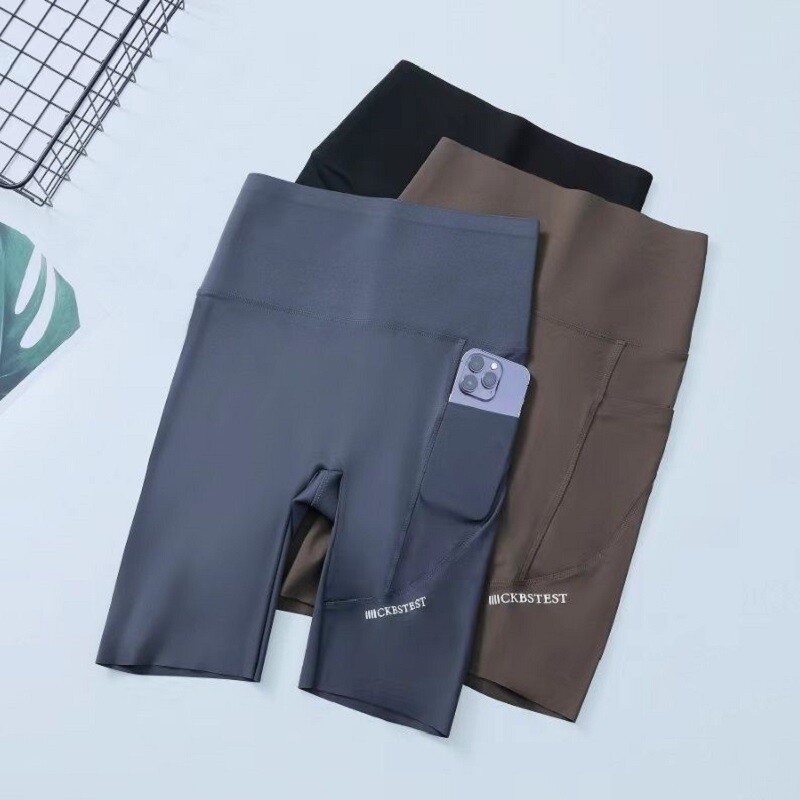 网纱瑜伽裤高腰健身裤女紧身跑步运动五分裤夏鲨鱼新款高弹灰色