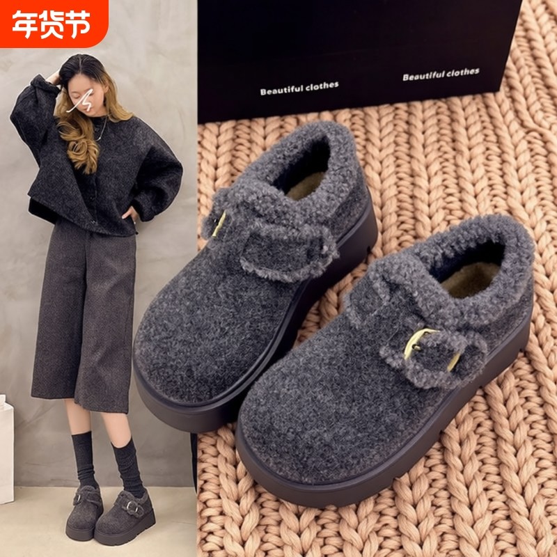厚底增高灰色毛呢加绒全包勃肯鞋女2025年冬季新款复古一脚蹬棉鞋,女鞋,勃肯鞋/软木鞋,淘宝优惠券,粉丝福利购,淘宝优惠卷