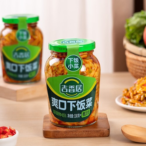 吉香居爽口下饭菜350g/瓶装开味酸菜香辣脆口豇豆泡菜芯咸菜榨菜