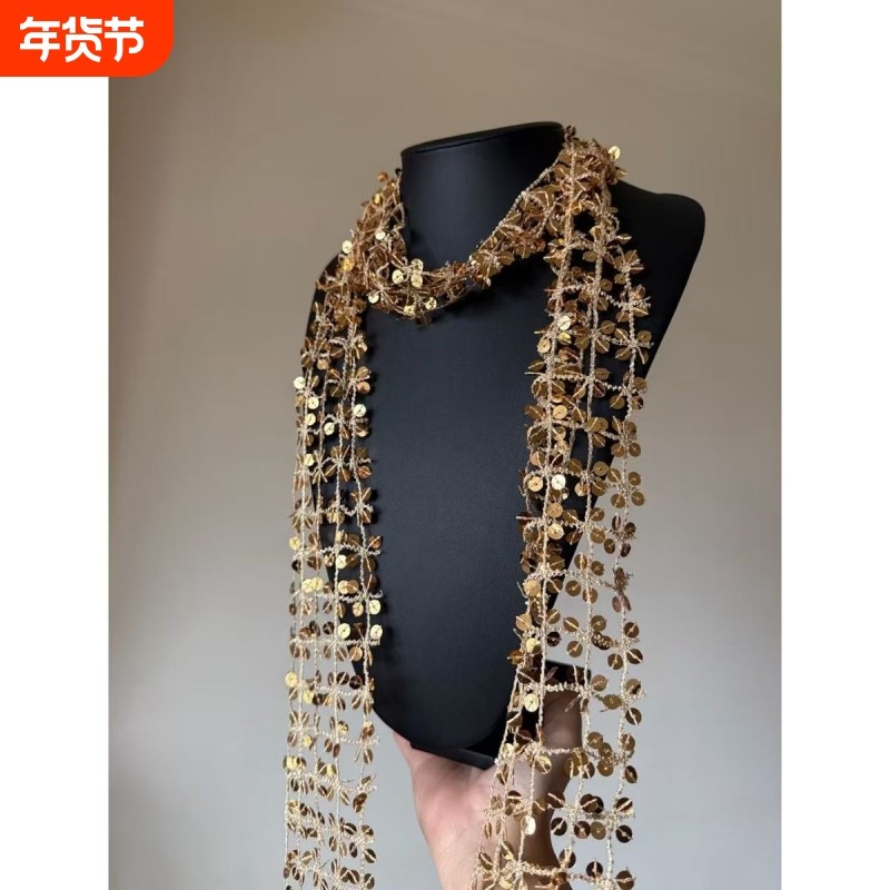 欧美风个性设计亮片围巾潮流风辣妹街头穿搭多色编织镂空项链时尚,饰品/流行首饰/时尚饰品新,项链,淘宝优惠券,粉丝福利购,淘宝优惠卷