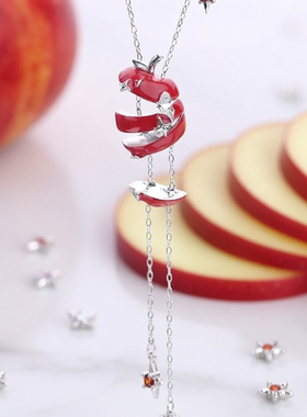 苹果切片项链女红色苹果吊坠颈链小众设计高级感甜酷锁骨链