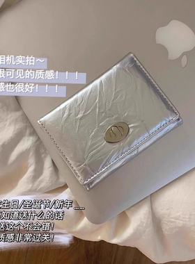 绝啦！简约ins钱包卡便携纯色韩学生女短款证件零钱银色绿色粉色