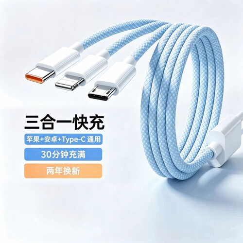 120W三合一快充手机数据线