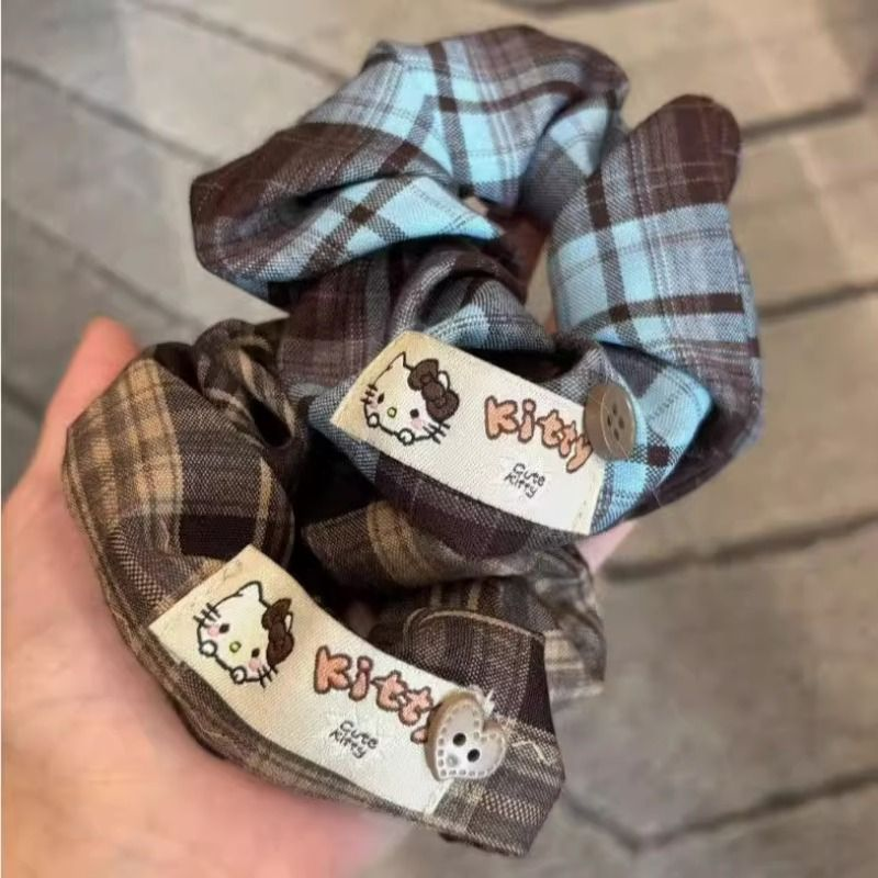 发圈韩系复古学院风格纹kitty大肠可爱格纹秋冬软糯百搭发绳