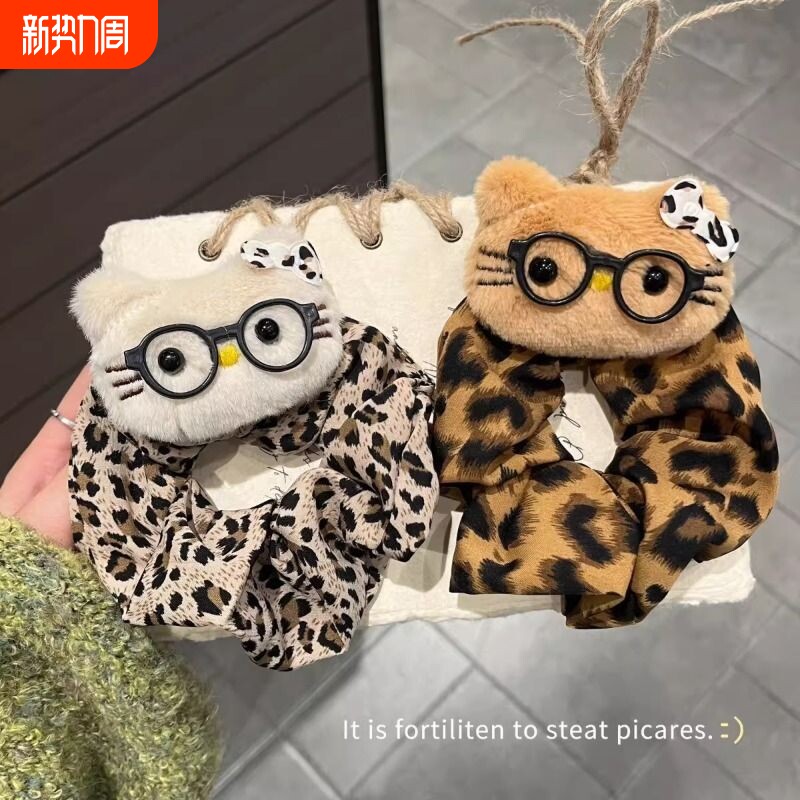 ins辣妹眼镜kt豹纹系发圈爆款百搭波点秋冬慵懒风小众发饰大肠圈
