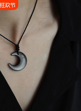 黑曜石项链女双眼猫眼银曜石