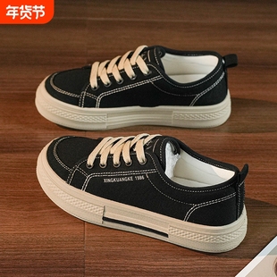 帆布鞋女鞋百搭女款板鞋2025春秋季新款休闲韩版黑色学生运动布鞋