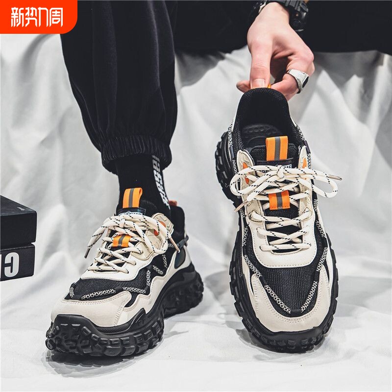 男鞋2026春季新款潮鞋潮流轮胎底运动鞋男士休闲跑步鞋男耐磨黑色