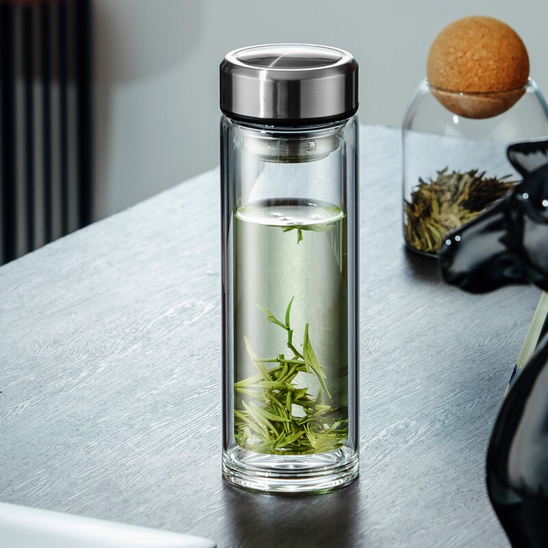 大容量男士高硼硅双层玻璃杯透明加厚泡茶杯耐高温水杯子个人茶水