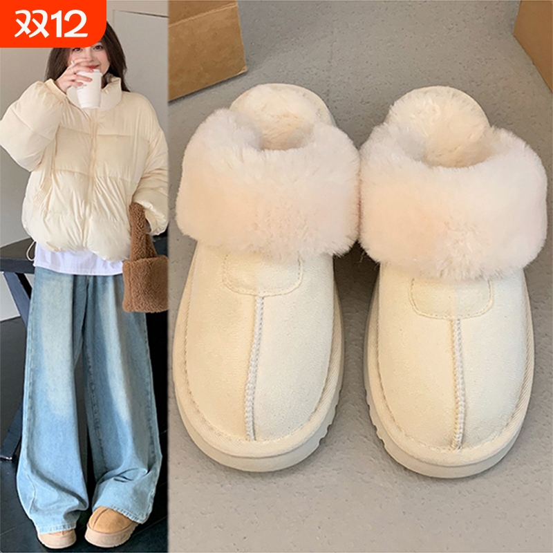 白色厚底皮毛一体保暖雪地靴子女鞋2025新款秋冬季加绒加厚毛毛鞋