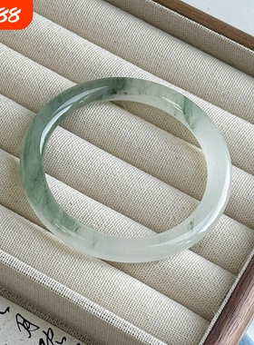 天然无染色新疆天山翠手镯冰翠飘花玉镯女款雪翠金丝玉圆条非翡翠