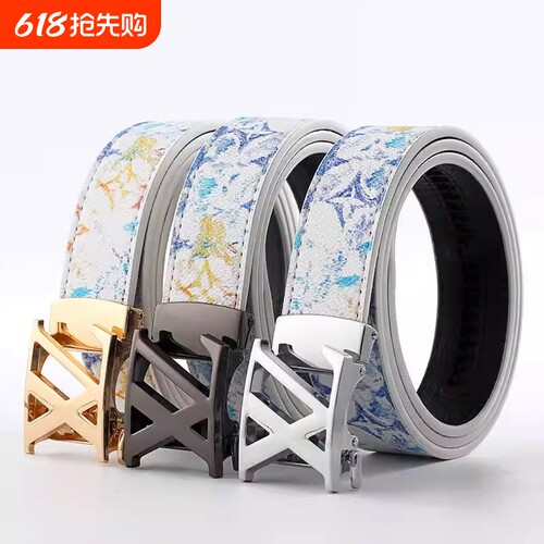 皮带男潮流学生腰带真皮百搭卡槽涂鸦自动扣牛仔裤网红同款