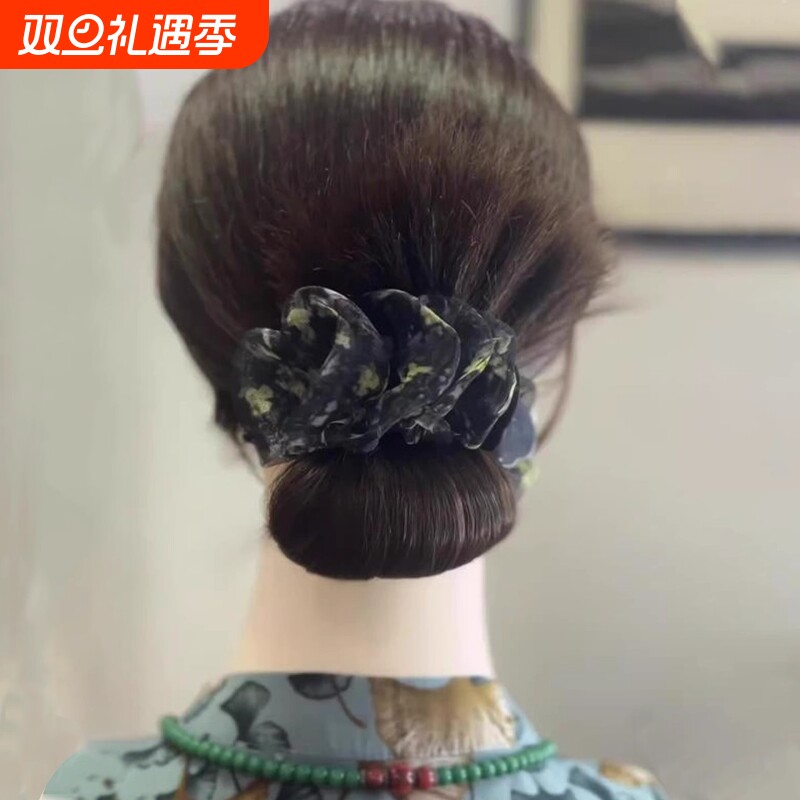 云朵泡泡褶皱碎花丸子头抓夹发饰2025发夹新款高级感后脑勺头发女