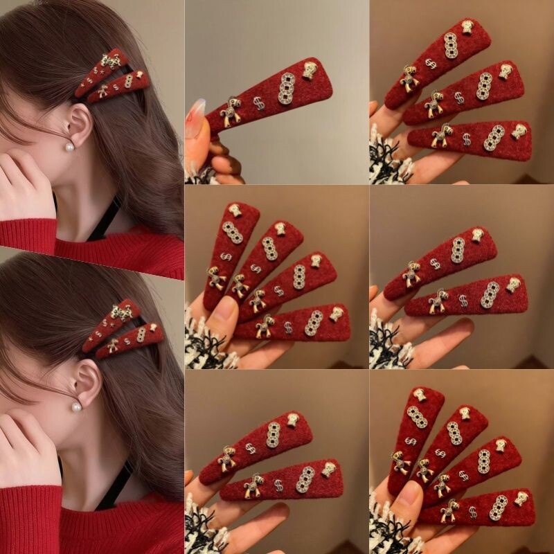 马上有钱红色小马发夹边夹侧边发卡女高级感新年本命头饰刘海夹