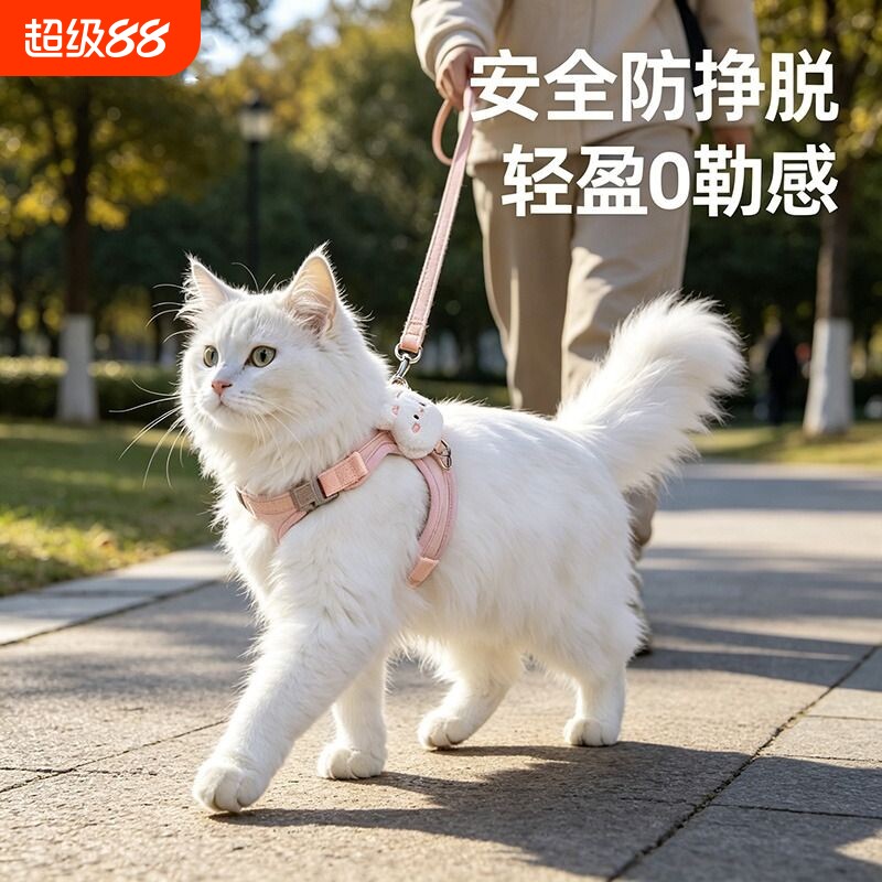 猫咪遛猫牵引绳绳子外出猫绳胸背带小型犬宠物用品防挣脱不勒脖