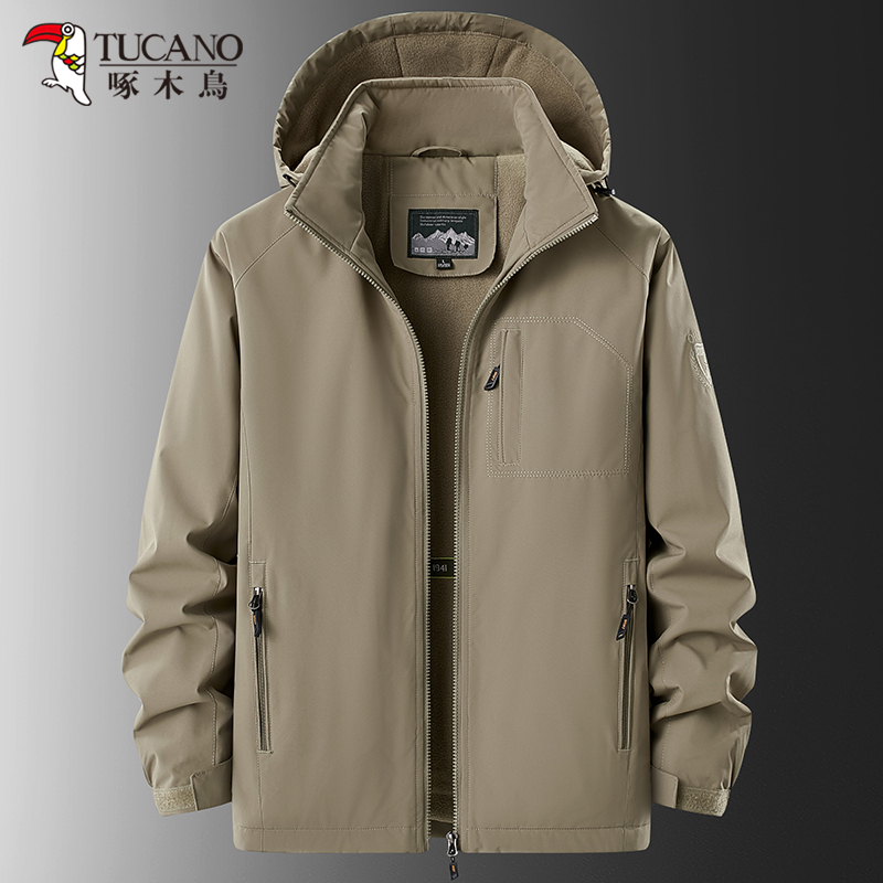 啄木鸟男士软壳冲锋衣户外加绒加厚外套春秋冬季防风防水保暖棉衣