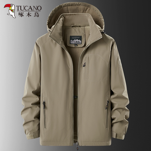 啄木鸟男士软壳冲锋衣户外加绒加厚外套春秋冬季防风防水保暖棉衣
