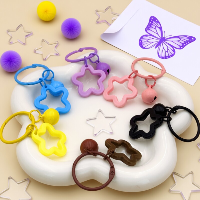 彩色亚克力星星钥匙扣圈环可爱铃铛diy挂饰配饰配件挂件五角星