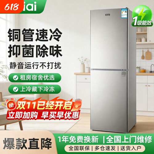 Heiai电冰箱小型双门家用冷冻冷藏出租房宿舍一级节能省电小冰箱