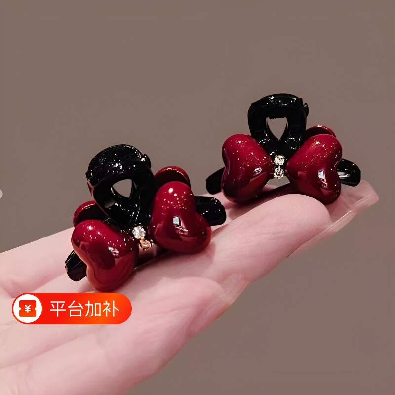 红色蝴蝶结小抓夹发饰女新款侧边碎发夹高级感刘海夹边夹女短发