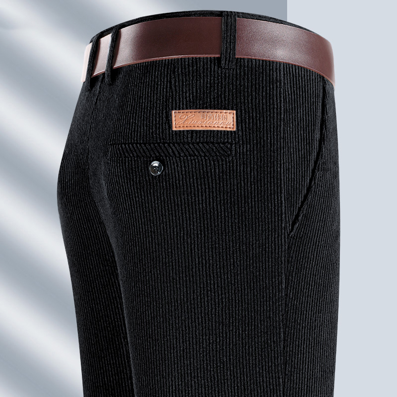 粗条灯芯绒男裤秋冬季宽松直筒中老年条绒裤子弹力男士加绒休闲裤