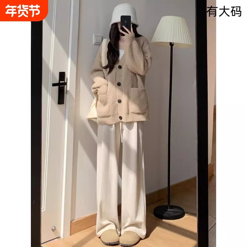 白色裤女秋冬2025年新款休闲加绒阔腿裤春秋加长黑色小个子灰色,女装/女士精品,大码裤装,淘宝优惠券,粉丝福利购,淘宝优惠卷